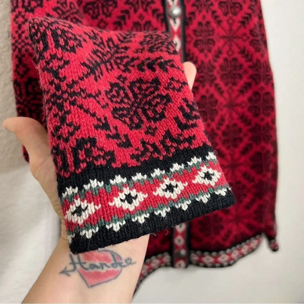 Vintage L.L Bean Wool Icelandic Red Cardigan Sweater Size S